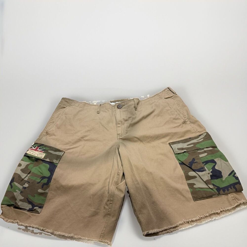 Ralph Lauren Tan Flat-Front Shorts with Camouflage Cargo
